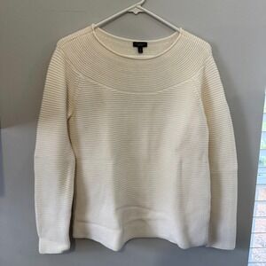 Talbots Sweater Women's Size Medium‎ Ivory Rib Knit Round Neck Pullover Cotton